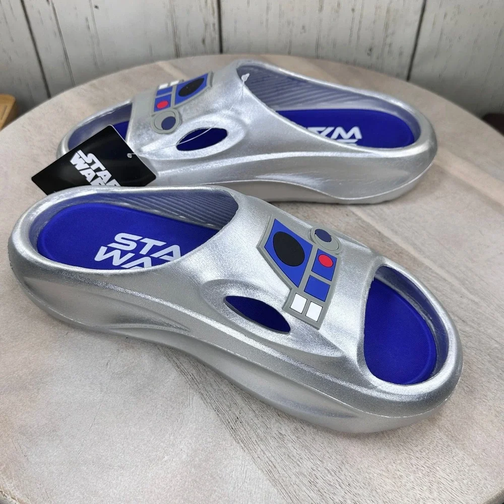 Disney Star Wars R2-D2 Mens Silver Novelty Sport Slides Sandals Size 9 New